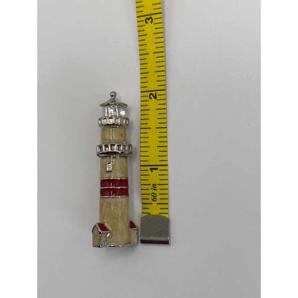 PS & Co 1999 Vintage Enamel Rhinestone Lighthouse Lapel Brooch Pin Signed - Picture 4 of 4